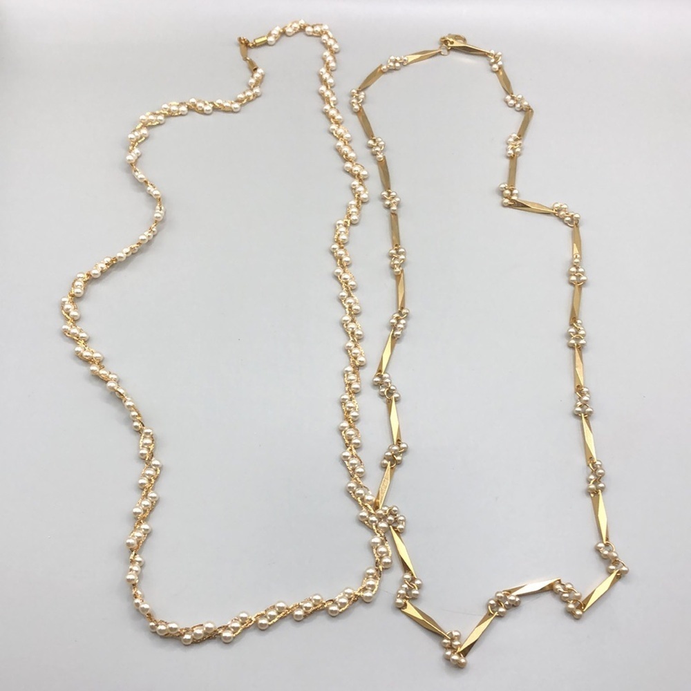 Curated bundle vintage costume style gold tone chain necklaces with faux pearls